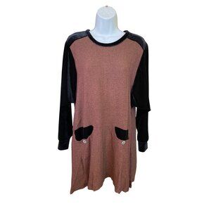 Look Tunic Top M Burgundy Black Velvet Pockets Artsy Lagenlook Boho Chic